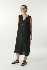 Hemp Linen Button V Dress - GOOD STUDIOS