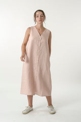 Hemp Linen Button V Dress - GOOD STUDIOS