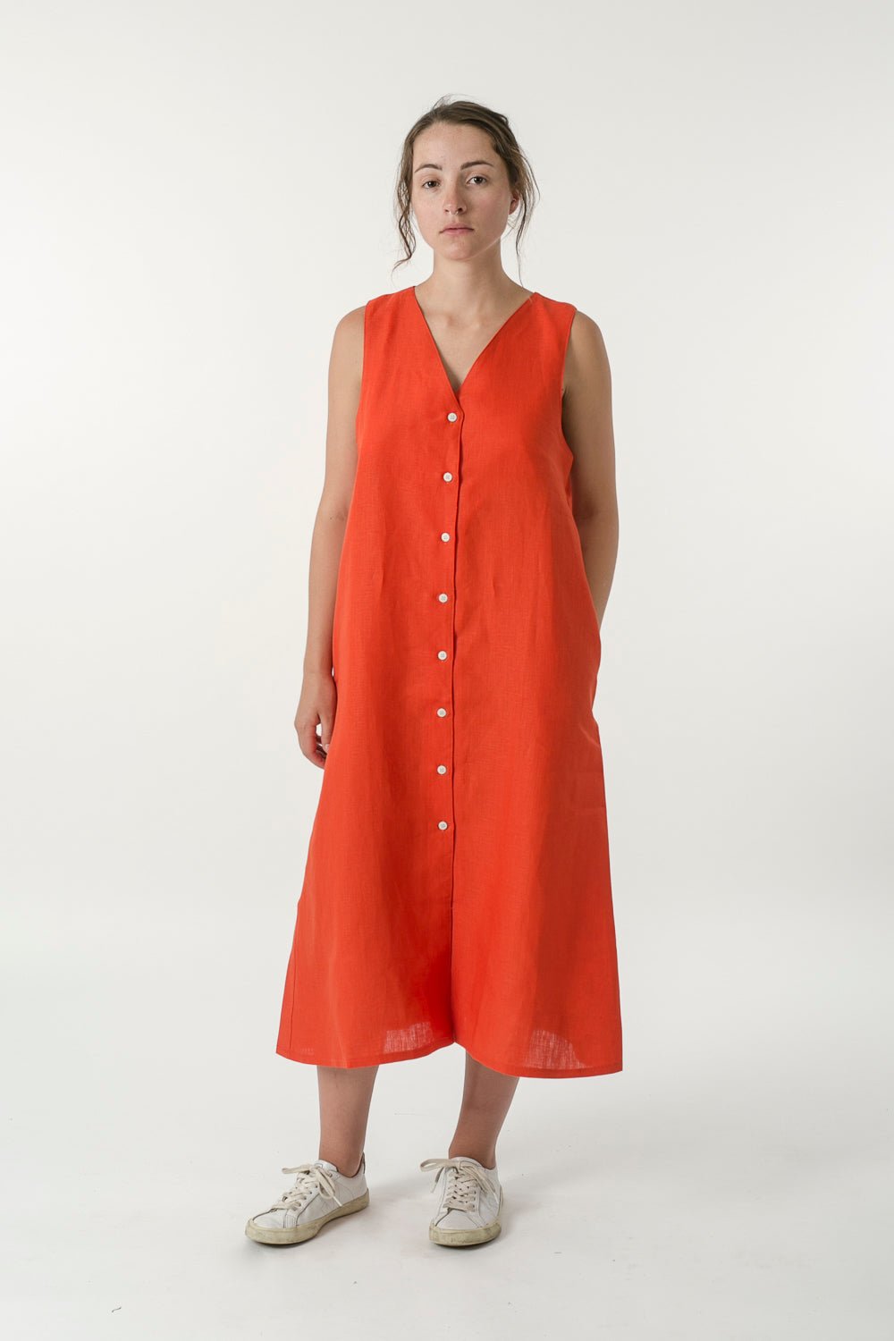 Hemp Linen Button V Dress - GOOD STUDIOS