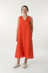 Hemp Linen Button V Dress - GOOD STUDIOS