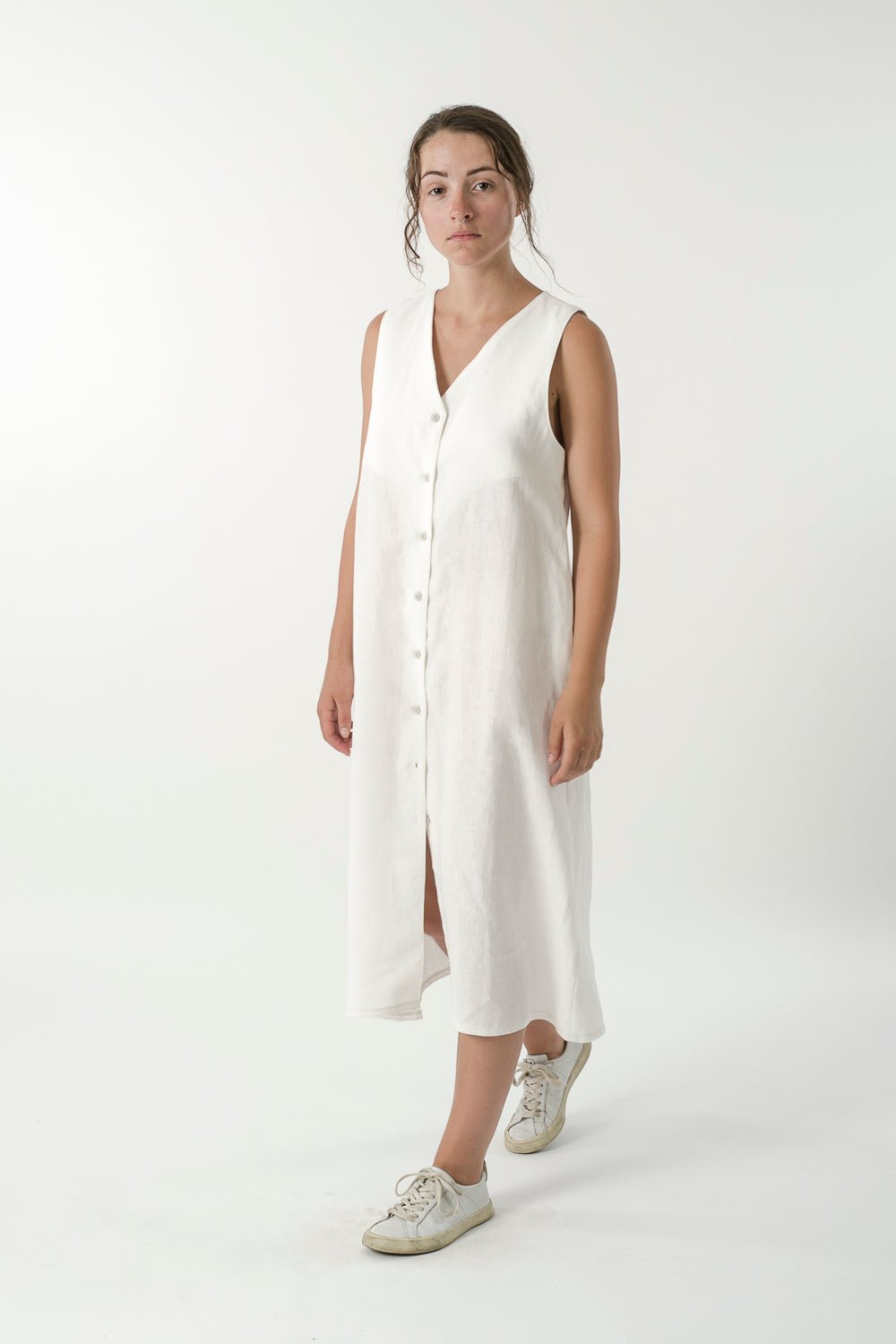 Hemp Linen Button V Dress - GOOD STUDIOS