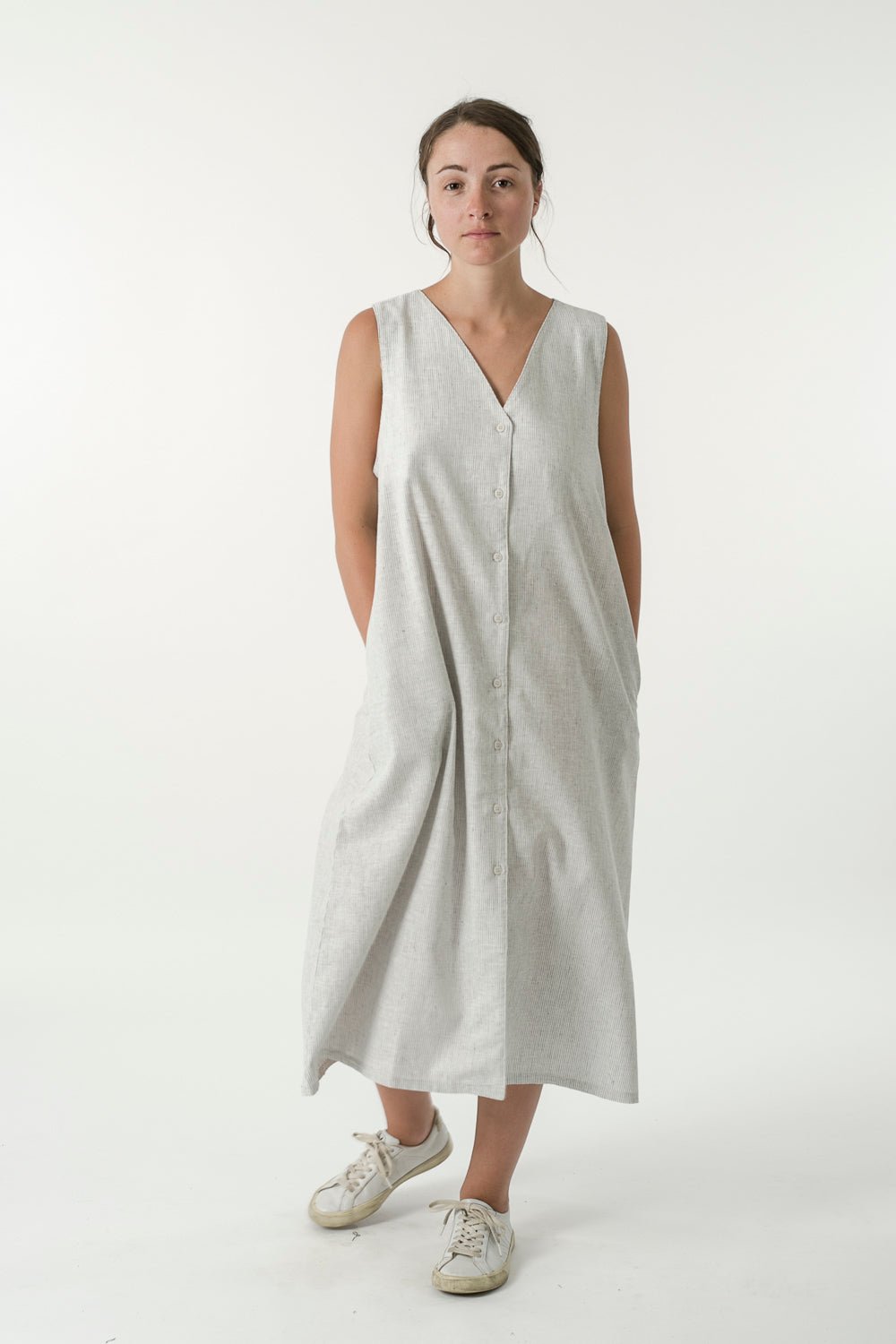 Hemp Linen Button V Dress - GOOD STUDIOS