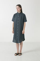 Hemp Linen Mandarin Short Sleeve Shirtdress - GOOD STUDIOS