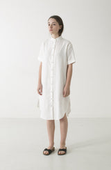 Hemp Linen Mandarin Short Sleeve Shirtdress - GOOD STUDIOS