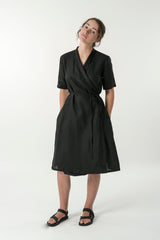 Hemp Linen Short Sleeve Wrap Dress - GOOD STUDIOS