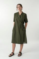 Hemp Linen Short Sleeve Wrap Dress - GOOD STUDIOS